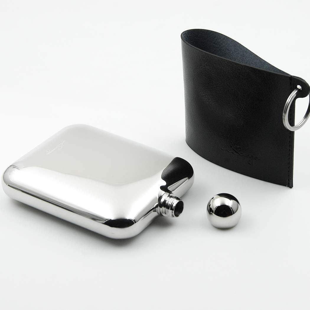 6oz Rectangle Hip Flask with a Detachable Leather Pouch-YM605