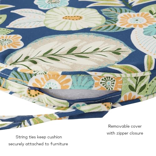 Set of 2 Outdoor 18 inch Round Patio Dining Chair Pads – Comfortable Fiber-Filled Seat Cushions with Ties, Reversible Polyester Fabric, Marlow Blue Floral by Greendale Home Fashions - Used condition - Image 3
