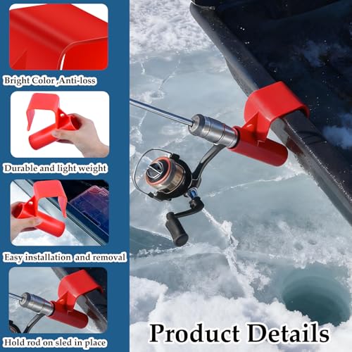2 Pcs Plastic Ice Fishing Sled Rod Holder Ice House Sled Rod Holder Hands-Free Ice Fishing Pole Rack Compatible Storage Rack Gear Bucket Accessories Sturdy for Riverbank Lakeside, Red