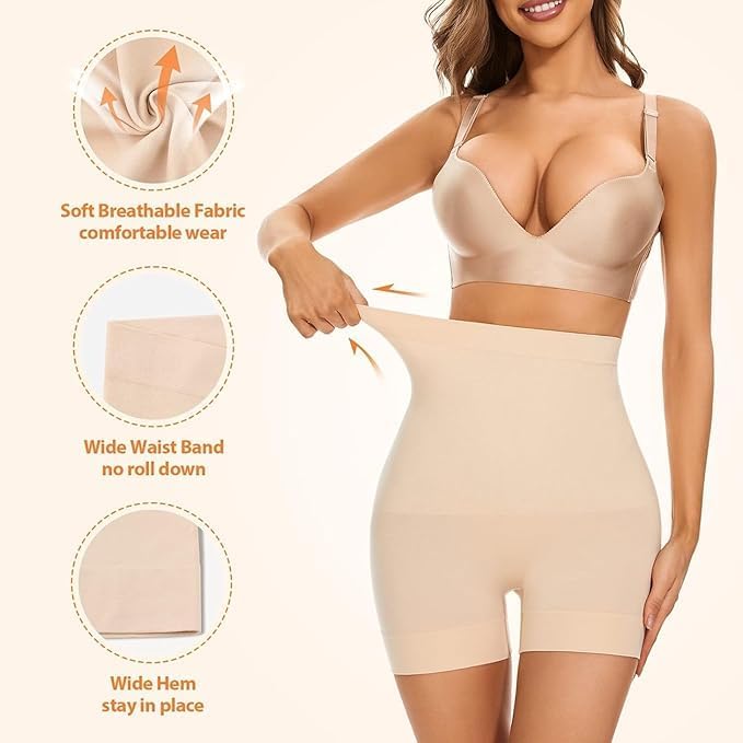 Image of BABO & BABY Shapewear for Women Seamless Shorts, High Waist Tummy Control Body Shaper, Slimming Thigh Shaper, Invisible Under Dress, Breathable Comfortable Fit (Skin)