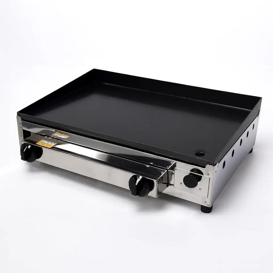 Chapa Profissional a Gás para Lanches, 60 x 40 cm, 2 Queimadores, Aço e Inox, 3,5mm