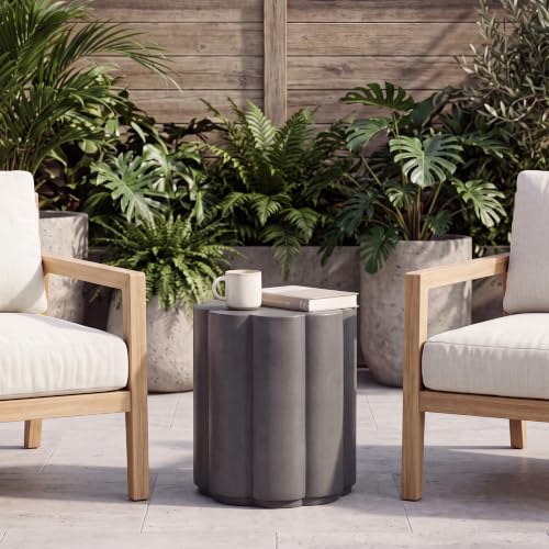 Image of COSIEST Petal Shaped Patio Side Table Outdoor, Modern Concrete End Table