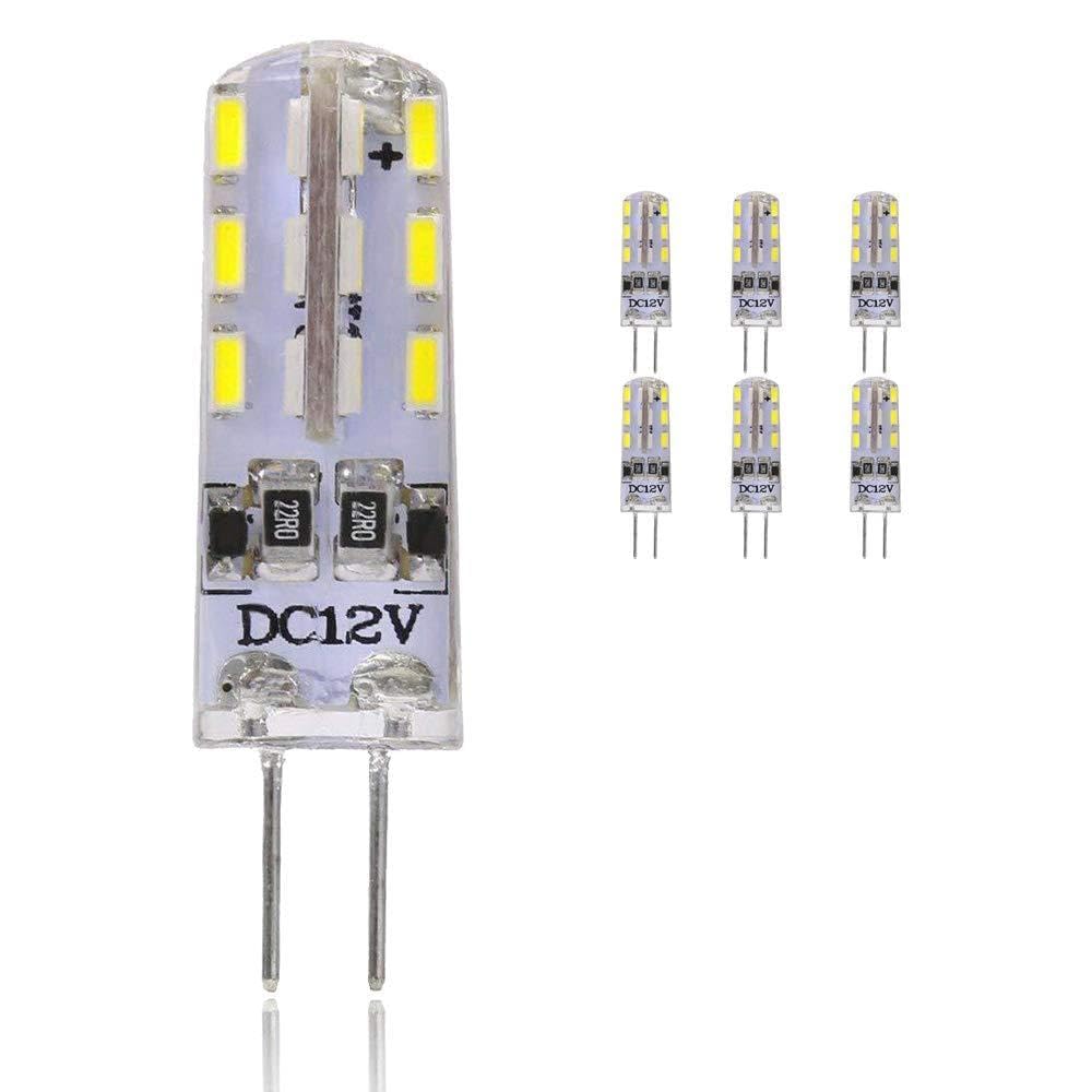 Chao Zan G4 LED Bulb 1.5W, 24 SMD 3014 LED Light Bulbs, Replacement 10W Halogen, 6000-6500K Cool White DC12V, 360° Beam Energy Saving Lamp Bulb, 6 Pack