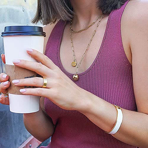 Ciunofor Cubic Zirconia Enamel Bracelet For Women Girls Vintage Pop-Art Colorful Cuff Bangle Stainless Steel Gold Plate Tone Wide Band Handmade Jewelry (White) #TOP4