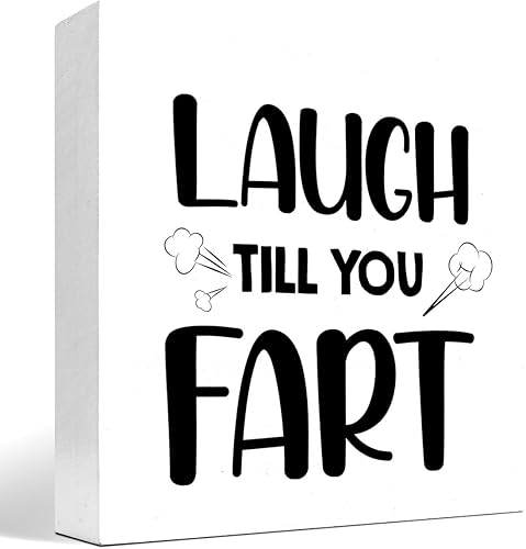 Divertido letrero de madera para inodoro, con texto en inglés "Laugh Till You", caja de madera para decoración de escritorio para inodoro, baño,