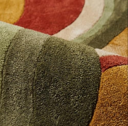 SAFIA CARPET AND RUGS Retro Wave Area Rug, Multicolor Abstract Curved Stripes, Mustard Yellow Rust Orange Olive Green Cream, Modern Bohemian Style (5 * 7 feet)