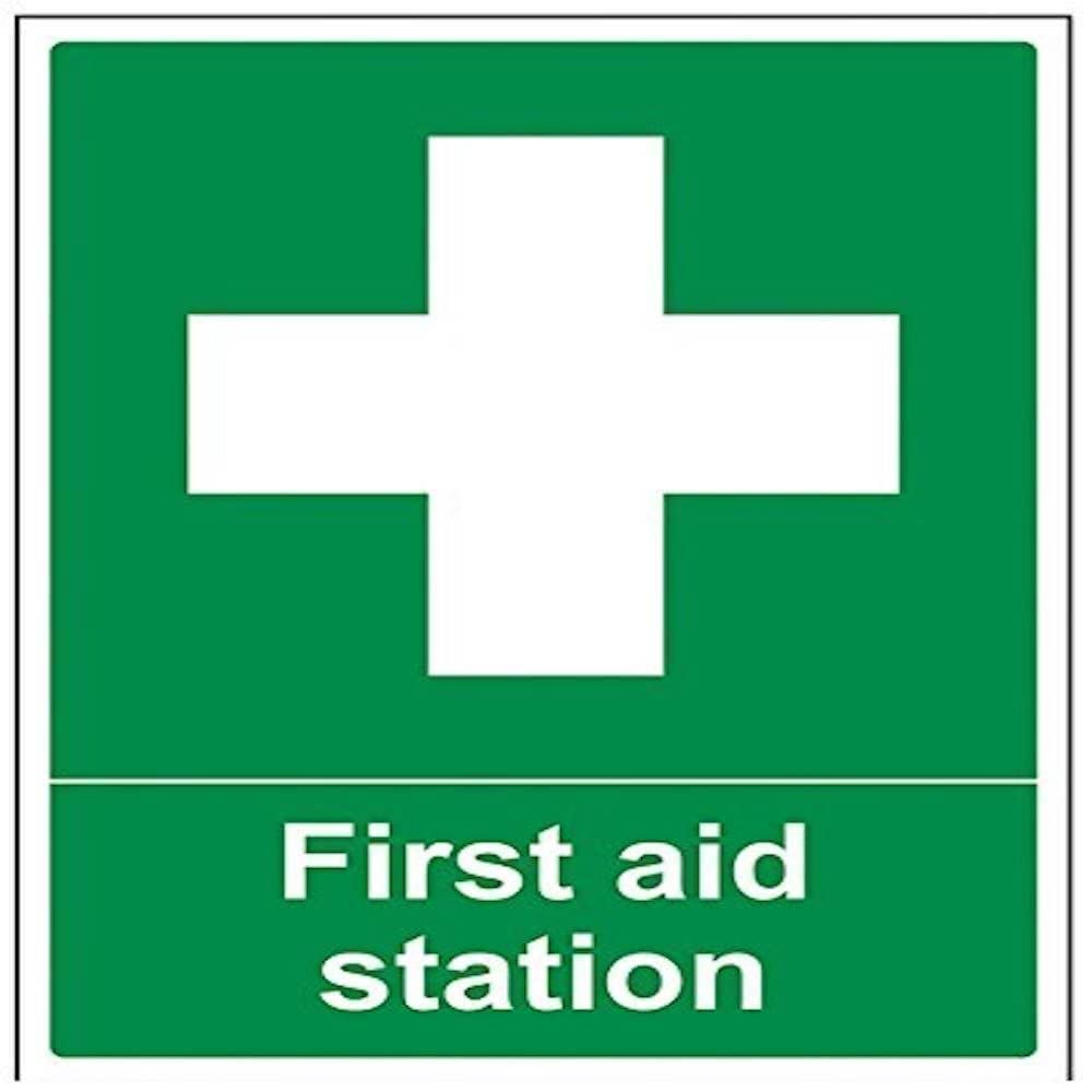 V Safety First Aid Station Sign - 300mm x 400mm - 1mm Rigid Plastic