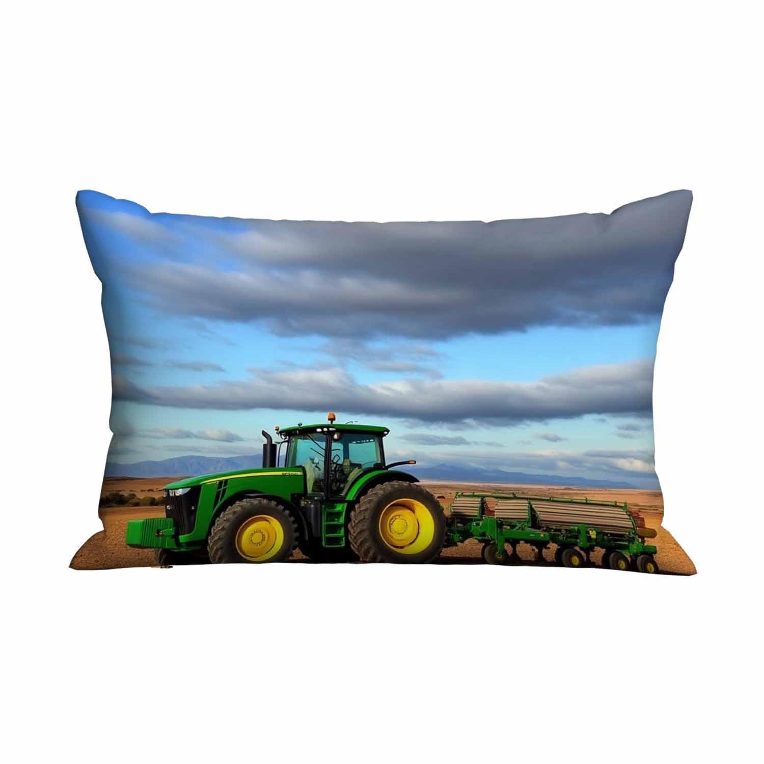 Mugod Rectangle Pillow Cover Green Old Tractor on Autumn Harvest Season Farm,Decorative Pillowcase for Sofa/Couch/Bedroom/Living 20x30 Inches