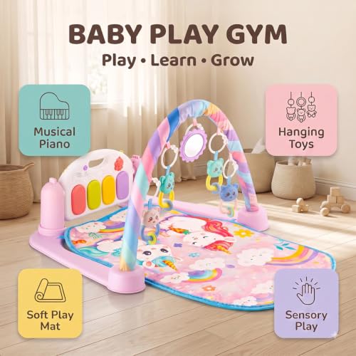 Image of StarAndDaisy Baby Play Gym with Musical Piano, Hanging Toys & Soft Play Mat, Infant Activity Gym for Tummy Time, Sensory Play & Early Learning, Baby Gym for 0-24 Months
