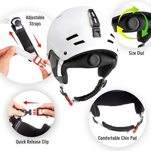 Turboske Ski Helmet, Snowboard Helmet, Snow Sports Helmet For Men Women And Youth (White, L) #TOP3