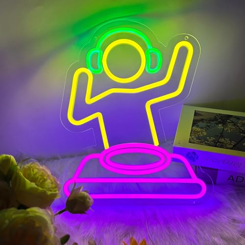 DJ Player Neon Sign for Bar, DJ Neon Light Sign for Man Cave, Dimmable LED Neon Light for Wall Decor, Reusable Light Up Sign for Boys and Girls, Neon Signs for Bedroom and Livingroom