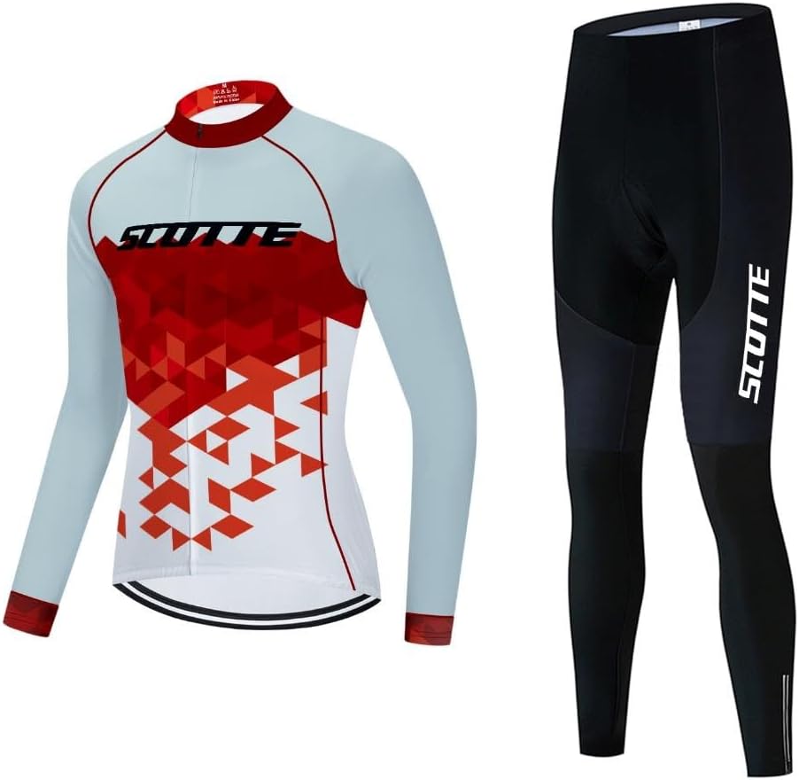 Men's Cycling Jersey Set Long Sleeve Road Bike Shirts Bicycle Clothing Cycling Pants with 20D Gel Padded
