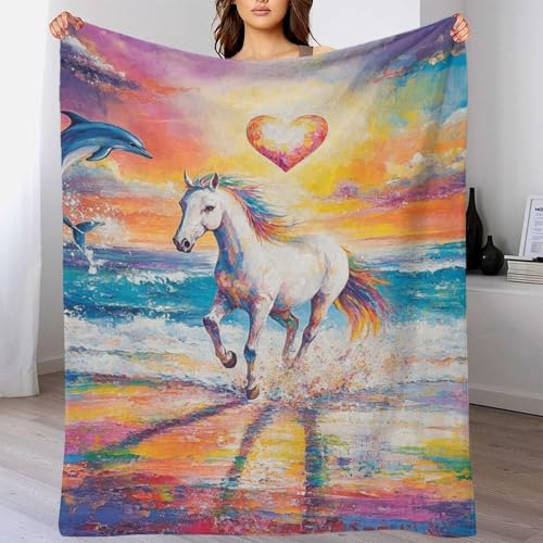 Couverture de voyage cheval en microfibre douce 127x152 cm pour lit et canapé