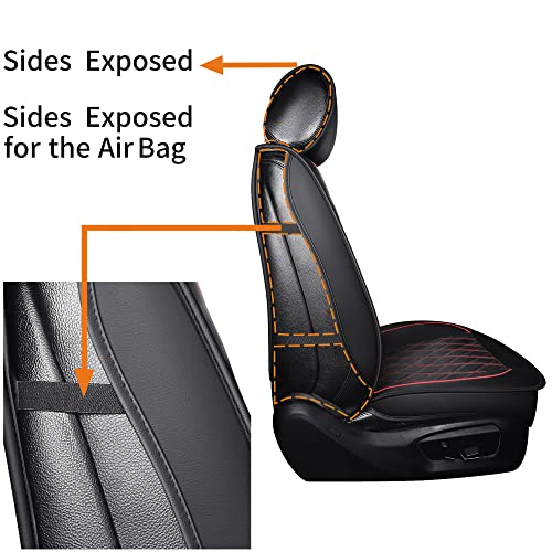 Udpomb 2 Stück Auto Vordersitzbezüge aus Leder in Schwarz&Rot mit Rhombus Motiv - Universelle Passform für Meisten Autos - Airbag kompatibel - Verschleißfestes Kunstleder - Einfache Installation