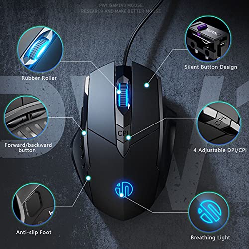 Wired Mouse, Usb Computer Mice, Mouse For Computer, 6 Button Wired Optical Gaming Mouse, Up To 4000 Dpi, Silent Click Ergonomic Shape Design, Reduce Hand Fatigue, For Windows Pcs, Notebook Computer #TOP6