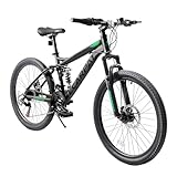 Ecarpat 24 inch Full Suspension Mountain Bike, 21-Speed Mountain Bicycle with Dual Disc Brakes, Steel Frame MTB Bike for Adult Mens Outdoor, Gray