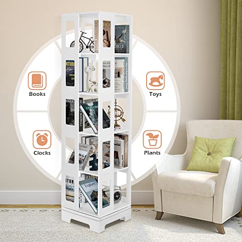 Foriy 5 Tier Rotating Bookshelf, 360° Display Rotating Bookshelf For Kids&Adults, Rotating Square Bookcase Floor-Standing Storage Display Rack For Home Office Study Room Bedroom(70"X18"X18") #TOP5