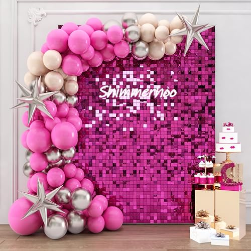 Image of Shimmer Wall Backdrop - 24pcs Decorations Panel | Wedding, Birthday, Anniversary, Engagement & Bridal Shower Party Decor Panel (Hot Pink)