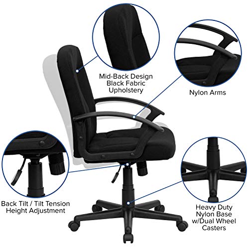 Flash Furniture Garver Mid-Back Black Fabric Executive Swivel Office Chair With Nylon Arms #TOP24