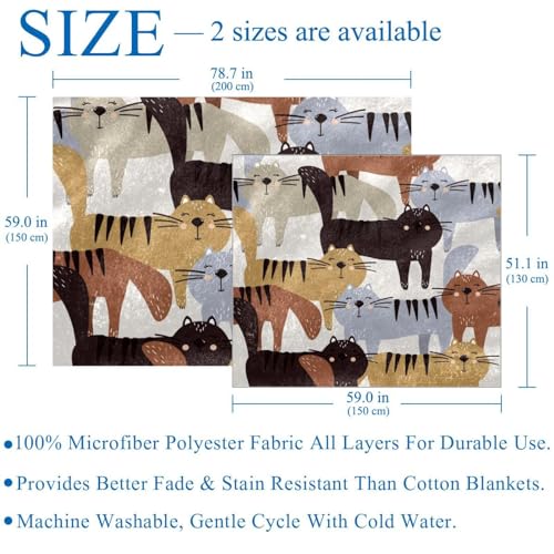 Couverture polaire microfibre Happy Cats plaid idéal à offrir pour lit et sofa - 4