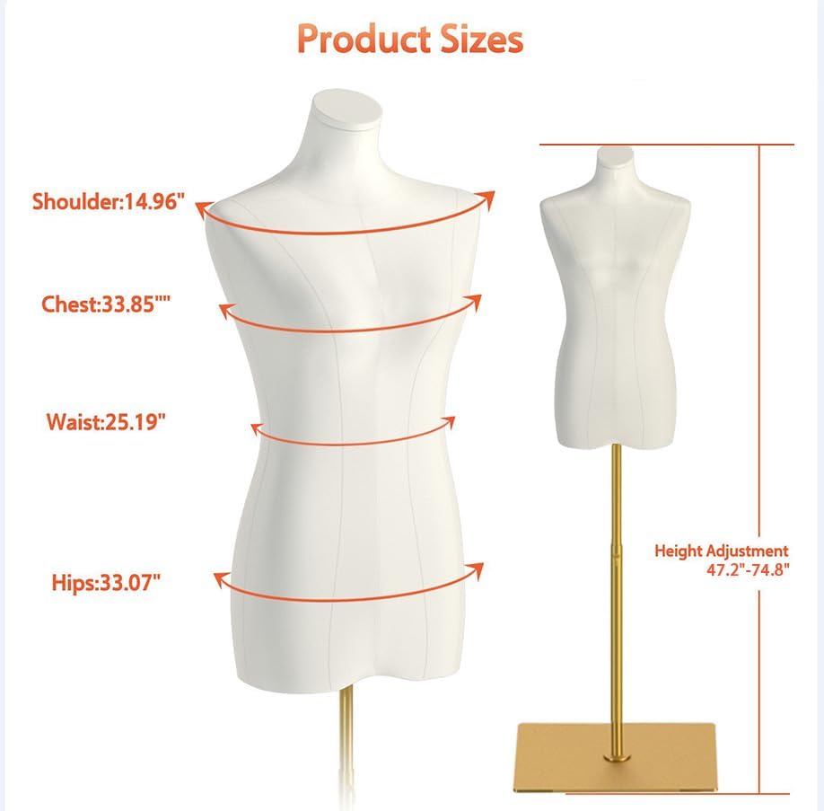Female Mannequin Torso Sewing: Female Dress Form for Sewing and Clothing Display - Pinnable Mannequin with Support Metal Base Stand