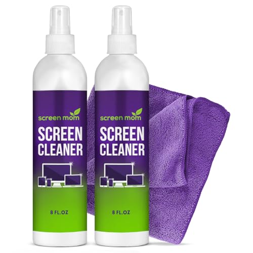 Screen Cleaner Spray and Microfiber Cloth 2-Pack (2x8oz) by Screen Mom-Screen Cleaner Spray and Wipe for TV, Computer, Phone, iPad, Car Screen Cleaning Kit Electronic Cleaner Spray