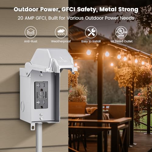 SURAIELEC Outdoor Outlet Box, 20 AMP Waterproof Electrical Box, 20 AMP WRTR GFCI Receptacles, Rainproof 3R Enclosure, All Metal Outlet Cover, Power Plug for Backyard, Outdoor Lighting by SURAIELEC - Image 2