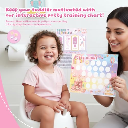 Potty Training Chart for Girls, 17 PCS Potty Training Sticker Chart Set, 5 Fantasy Themes Potty Chart Including Unicorn, Mermaid, Princess, etc.