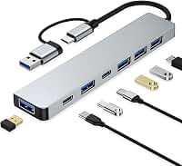 Hub USB‑C Adaptador 7 em 2 com 5 Portas USB 3.0 e 2 Portas USB‑C – Carregamento Rápido Multiportas para Notebooks, PCs, Smartphones e Tablets Premium