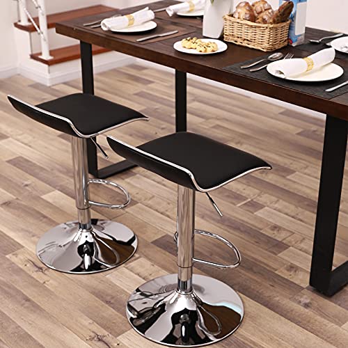 Songmics Set Of 2 Adjustable Bar Swivel Kitchen Breakfast Counter Stools, Modern Hydraulic Pu Barstools, Black #TOP2