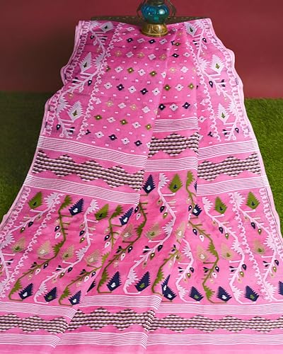 Image of Mayabi Women's Dhakai Jamdani Cotton Silk Saree Traditional Bengali Tant Korat Work, Without Blouse Piece