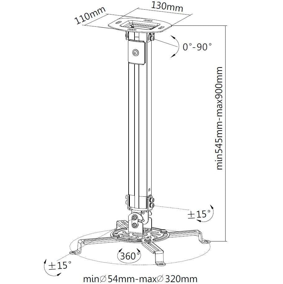 Soporte para proyector giratorio de 360° Techly extensible para techos altos color plata 4
