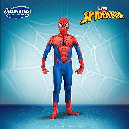 marvel spider-man official youth deluxe zentai costume - deluxe two-way stretch spandex with invisible zippers and wrist openings for added convenience s multi