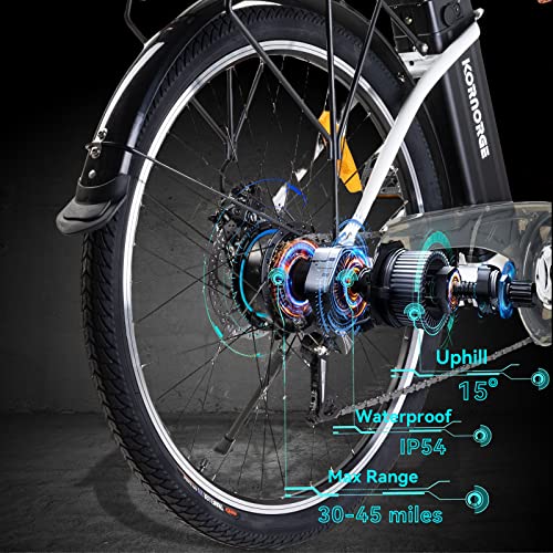 Kornorge Electric Bike For Adults - 26" City Commuter Ebike, 350W Motor With Removable 36V/12.5Ah Battery, Shimano 6-Speed And Dual Shock Absorber, Electric Cruiser Bike For Female Male.white #TOP1