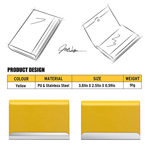 Yellow Luxury PU Leather Business Card Holder - Compact, Slim Metal Wallet Pocket Case for Men & Women4