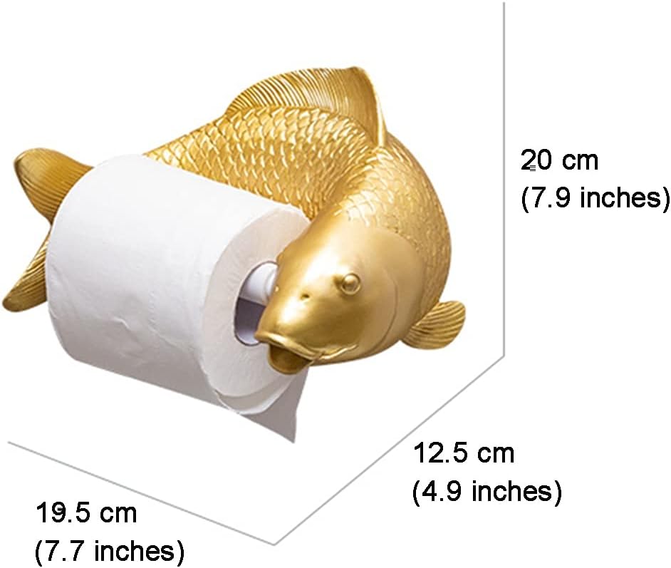 Tissue Roll Dispenser,Fashion Luxury Golden Fish Toilet Paper Holder, Creative Wall-Mounted Art Roll Paper Storage Rack, Wall Decoration (Color : Gold, Size : 2012.519.5cm)
