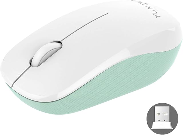 YUMQUA Computer Mouse Wireless, 2.4G Portable USB Optical Silent Cordless Mouse for Kids, Laptop, PC, Chromebook,Notebook,Desktop, White & Mint