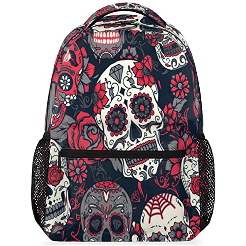 Mochila de gran capacidad con diseño de calavera y rosas mexicanas con correa ajustable