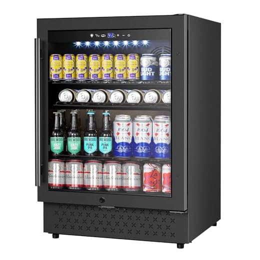 FoMup Beverage Refrigerator 24 Inch 200 Can Drink Fridge with Glass Door, Under Counter/Freestanding Beverage Cooler with Temperature Control, Reversible Door, Quick Cooling for Beer Soda Wine, Black