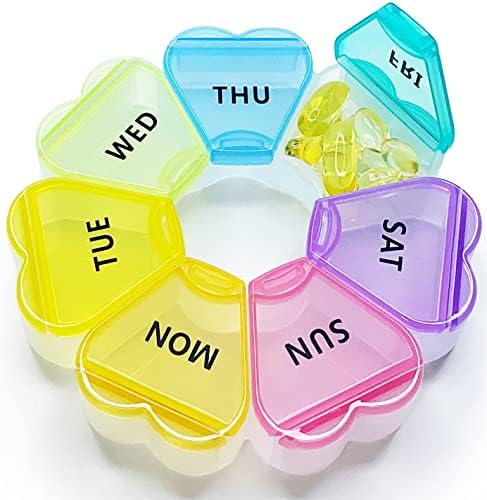 MOLN HYMY Cute Weekly Pill Box 7 Day, Round Floral Pill Case Organizer 1 time a Day, Rainbow Pill Container Once Daily, Large Medcine Dispenser for Vitamin/Fish Oil/Medication/Supplements