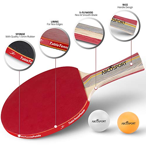 Table Tennis Ping Pong Set - Pack of 4 Premium Paddles/Rackets and 6 Table Tennis Balls - Soft Sponge Rubber - Ideal for Professional & Recreational Games - 2 or 4 Players - Perfect Set On The Go