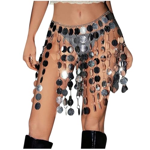 Women's Mini Sequin Tassel Skirt Cosplay Party Short Skirts Sexy Lingerie Dress Silver
