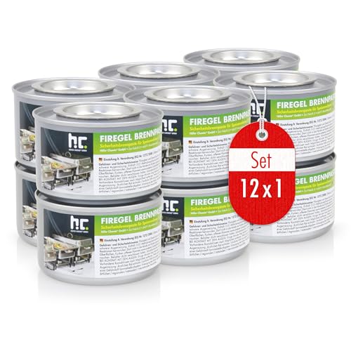 Höfer Chemie Lot de 12 Pâtes Combustibles de 200 g – Pâte à Brûler pour la Restauration et l'Usage Domestique, Bioéthanol, Réutilisable, Durée de Combustion 2,5 Heures