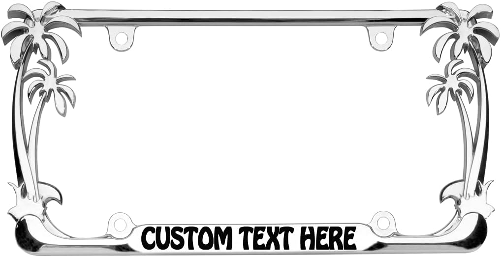 Seas The Day Palm Tree Design Chrome Metal Auto License Plate Frame Car Tag Holder/Fits US/CAN Vehicles/Made in The USA