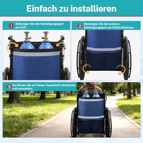 Sauerstoffflaschenhalter mit zwei Sauerstoffzylindern für Rollstühle Befestigung Am Einsetzbar und Platzsparend Tankhalter Rucksackträger für E und D Zylinder Flasche, Blau
