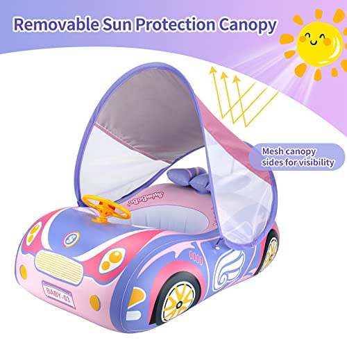 Swimbobo Toddler Pool Float Inflatable Car Baby Swim Float With Adjustable Sun Canopy And Safety Seat Pool Toys For Kids 1-4 Years Old (Princess Pink) #TOP3