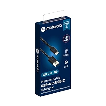 Motorola Essentials 1.5m 4.9ft Braided USB-A to USB-C Data/Charging Cable