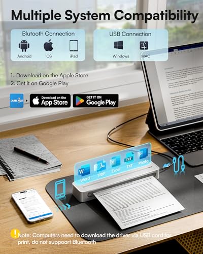ETIKEZ D90E Thermodrucker A4, Tragbarer Wireless Drucker, Bluetooth & USB, kompatibel mit Smart AI APP, Android, iOS & Laptop, unterstützt 8,5 x 11 Inch für Zuhause, Büro, Schule & Reisen, Cream