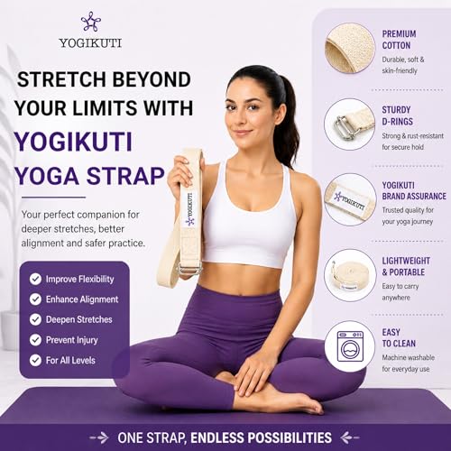 Yogikuti Premium Cotton Yoga Strap | Adjustable Yoga Belt for Stretching, Flexibility, Balance & Alignment | Yoga Accessories for Beginners, Pilates, Meditation, Exercise, Fitness & Physical Therapy - Image 4