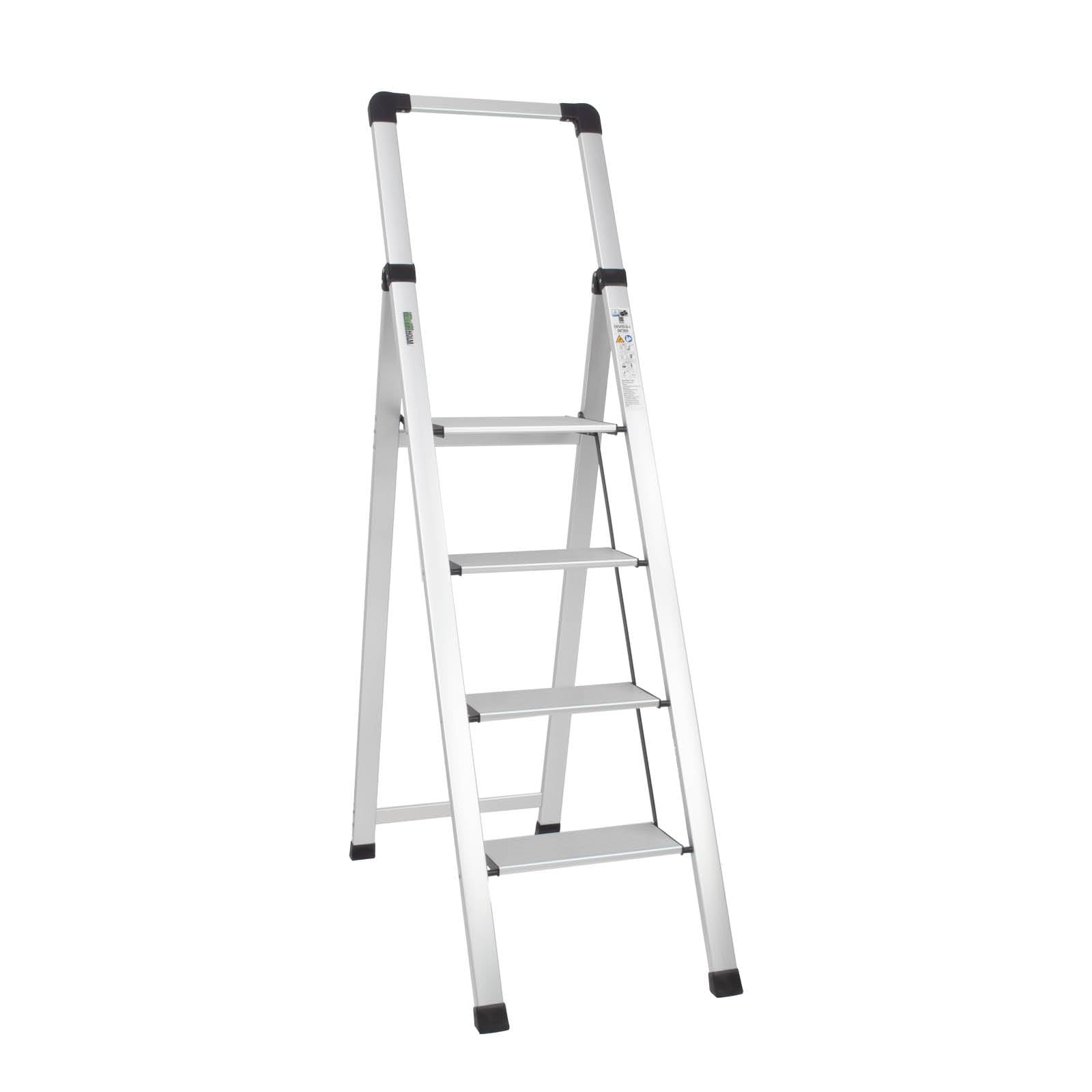 TRUTZHOLM Alu Trittleiter 4-stufig klappbar bis 150 kg Traglast Aluminium Silber Anti-Rutsch Trittflächen TÜV/GS Klapptritt 5,6 kg leicht platzsparend 5 cm schmal (Schwarz, 4 Stufen)
